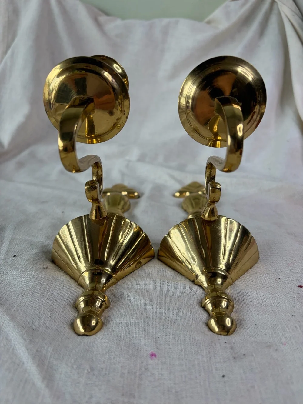 Polished Brass Wall Candle Sconces - Pair